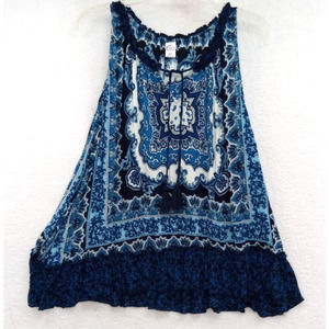 Billa Top Blouse Womens XXL Blue Sleeveless V-Neck Shirred Elastic Neck‎